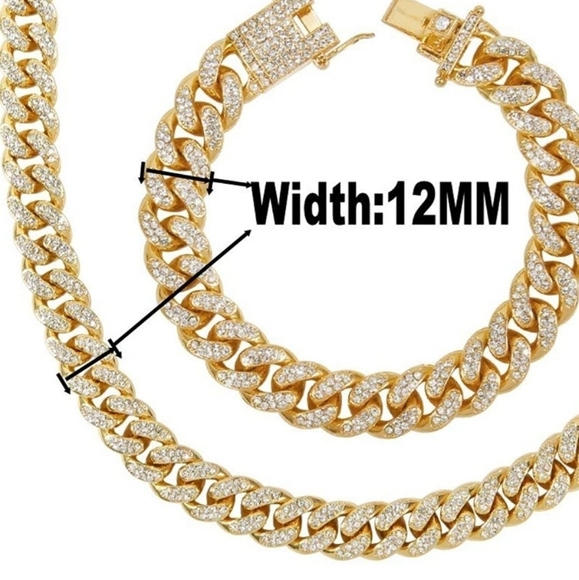 Cuban Chains 18K gold Plated Iced-Out Necklace set - Picture 7 of 7